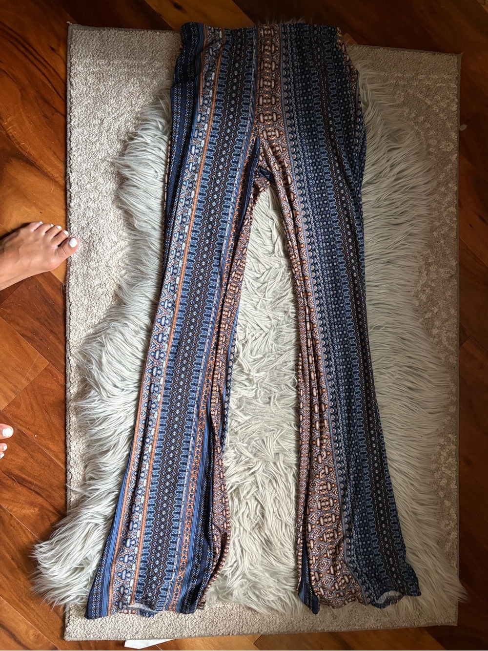 Fashion Nova Striped Boho Flare Pants - Blue & Brown